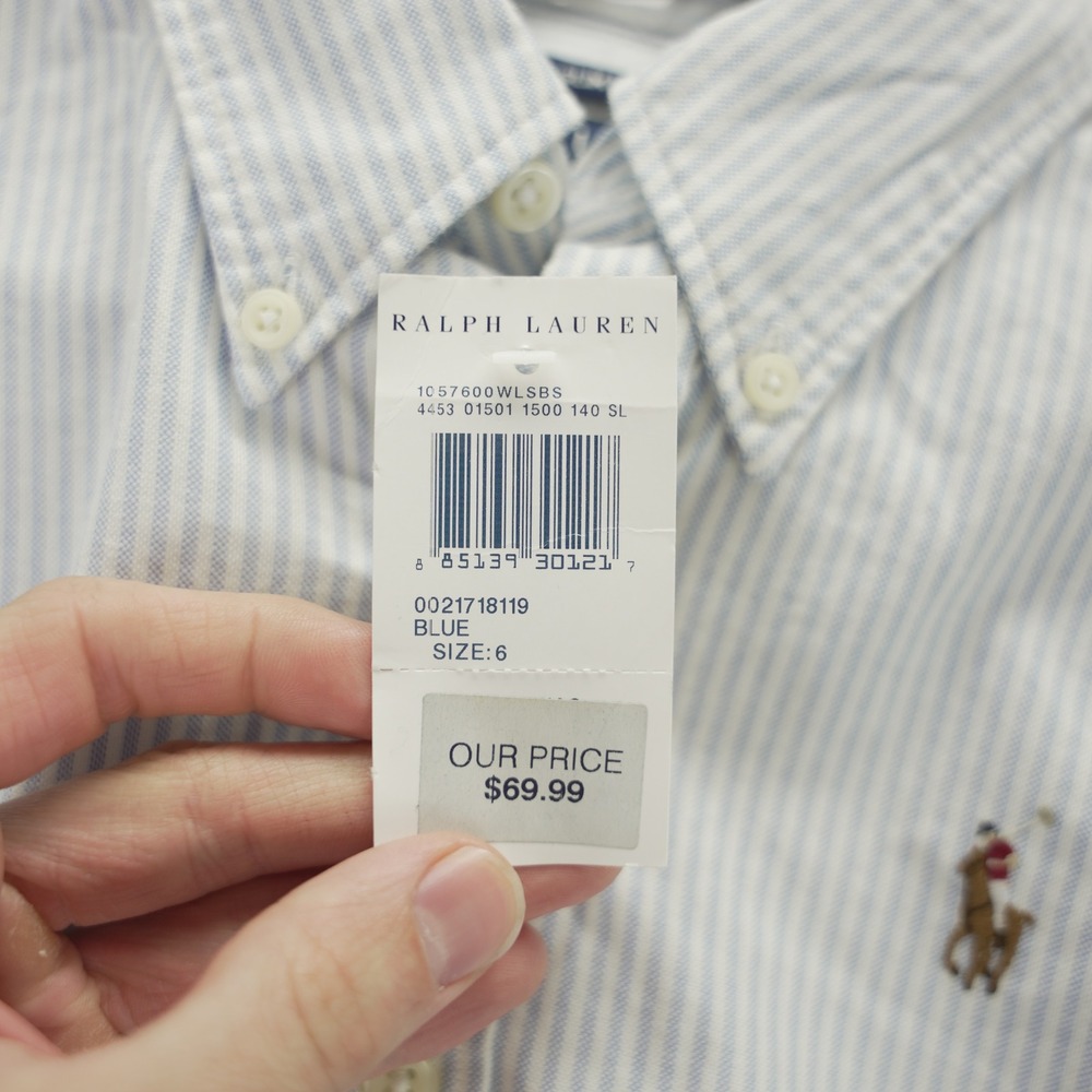 Ralph Lauren Slim Fit Button Down Shirt Blue White Stripe Cotton Size 6 NEW - Picture 7 of 10